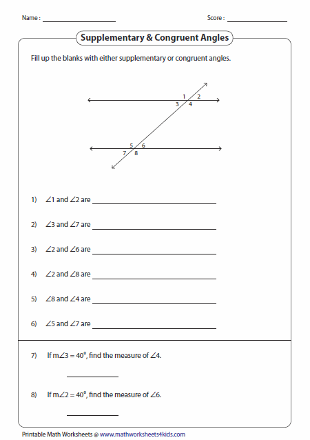 Supplementary And Congruent Angles Worksheets Coordinate Graphing