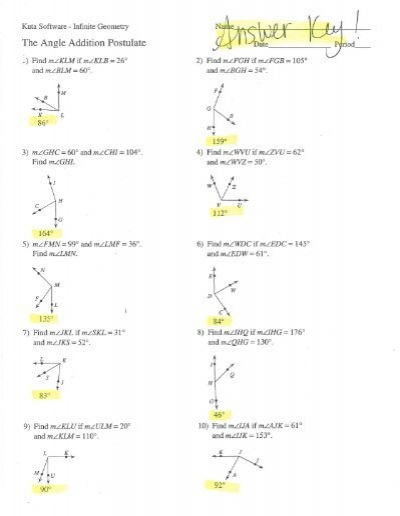 The Angle Addition Postulate Answer Key