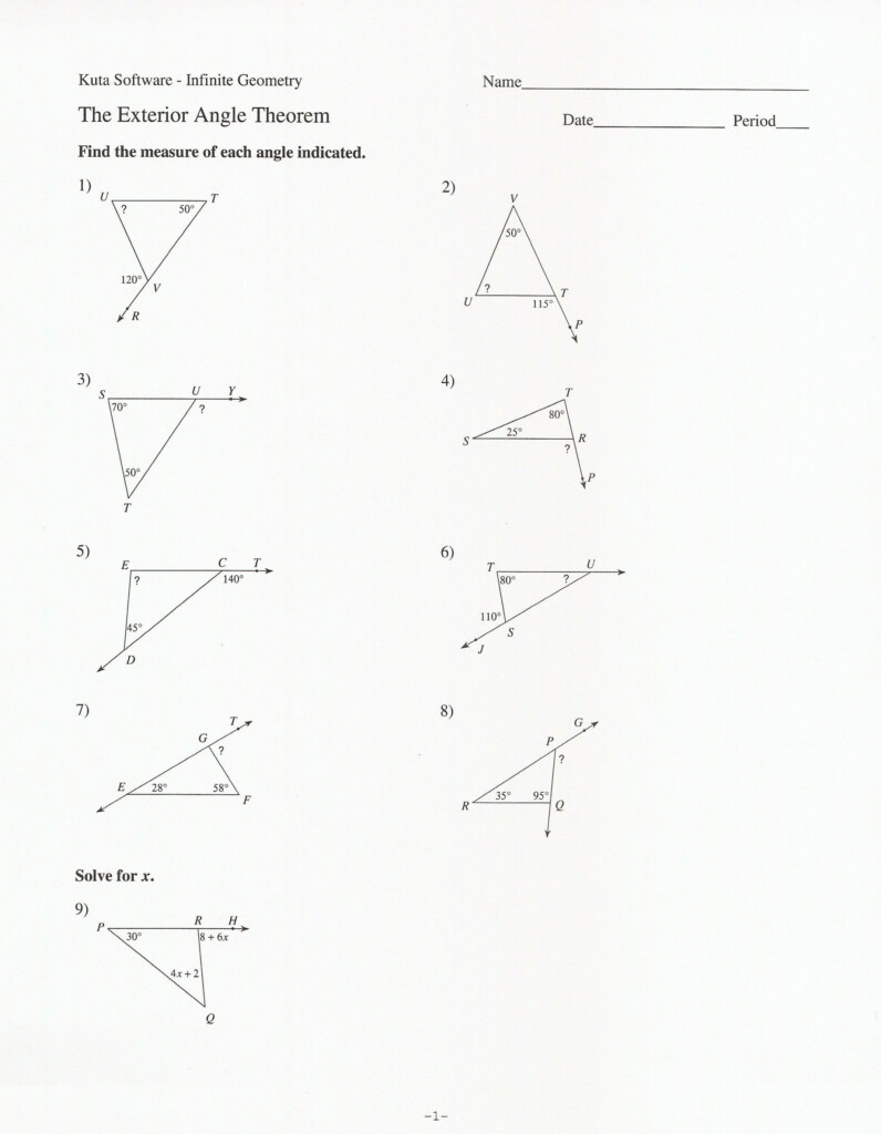 Triangle Sum And Exterior Angle Theorem Worksheet Db excel