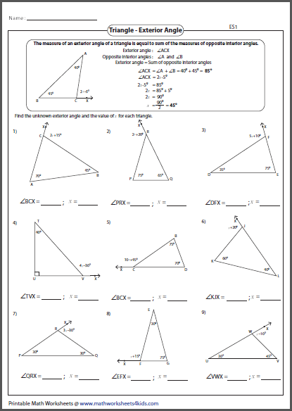 Triangles Worksheets