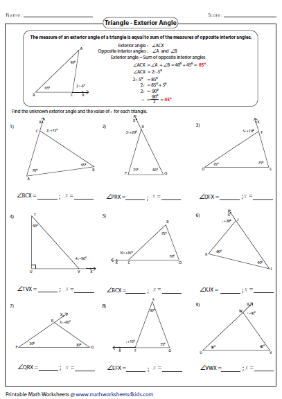 Triangles Worksheets