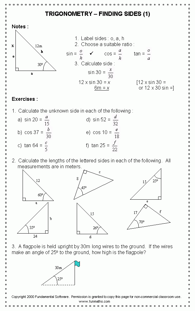 Trigonometry Worksheets Year 9 Pdf