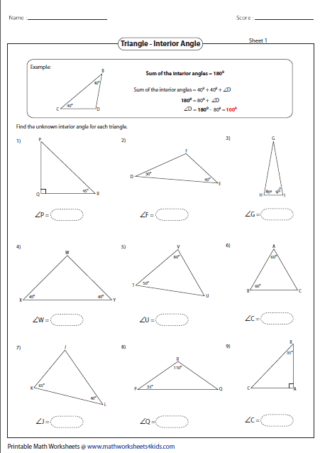 Worksheet Triangle Sum And Exterior Angle Theorem Answer Key Pdf