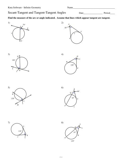 11 Secant Tangent And Tangent Tangent Angles Kuta Software