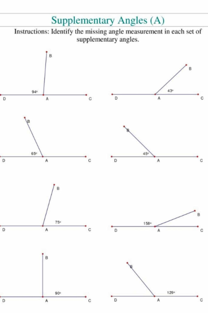 20 Supplementary Angles Worksheet