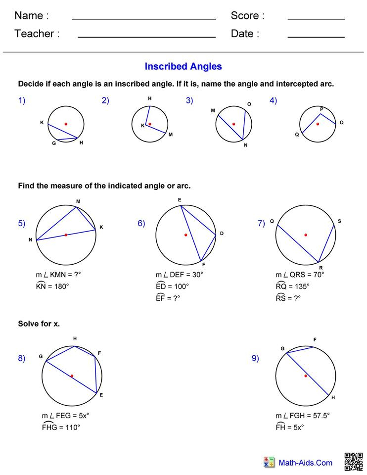 4 2 Inscribed Angles Worksheet Answers Bestweb