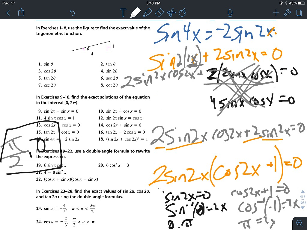 5 5 Double Angle Formula Math Trigonometry Precalculus 