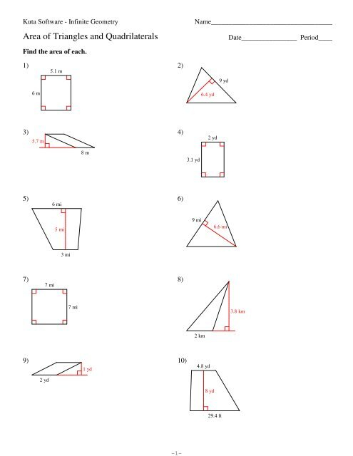 6 Area Of Triangles And Quadrilaterals Kuta Software