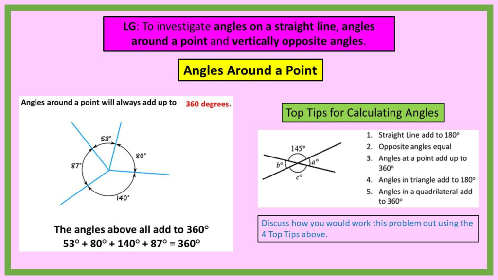 6 To Investigate Angles On A Straight Line Angles Around A Point And 