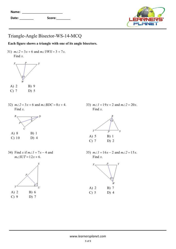 Angle Bisector Theorem Worksheet