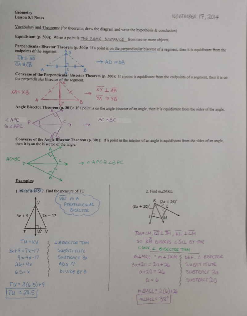 Angle Bisector Worksheet Answer Key Ecoens