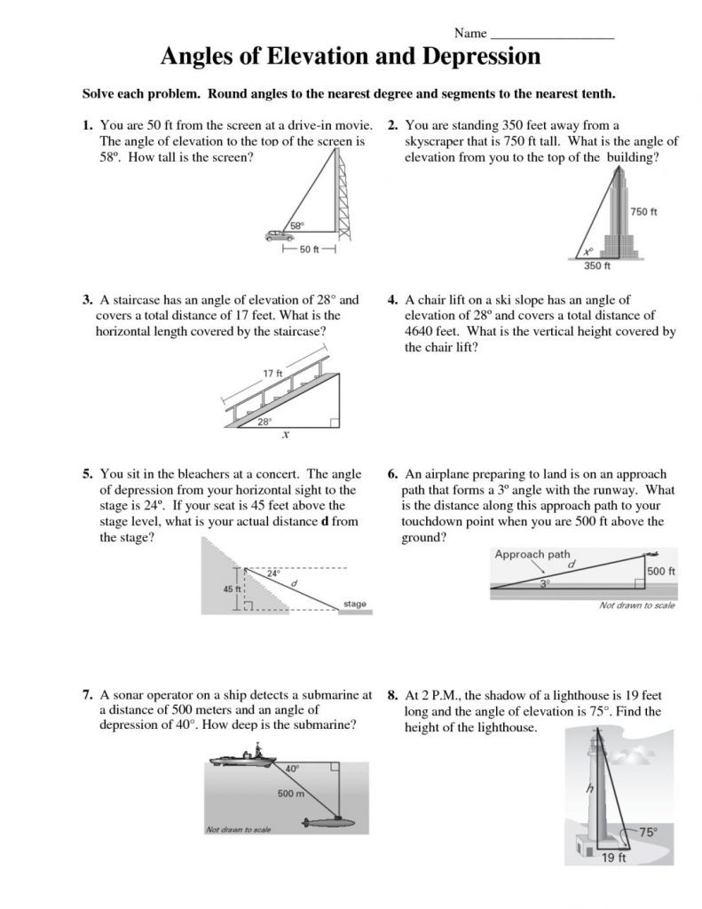 Angle Of Elevation And Depression Worksheet Db excel