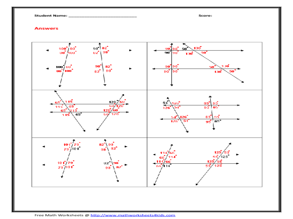 Angles In Transversal Worksheet Answers