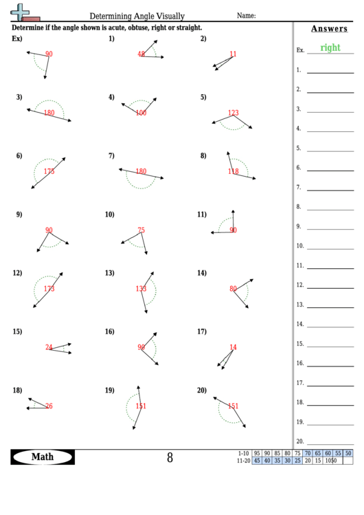 Determining Angles Visually Angle Worksheet With Answers Printable