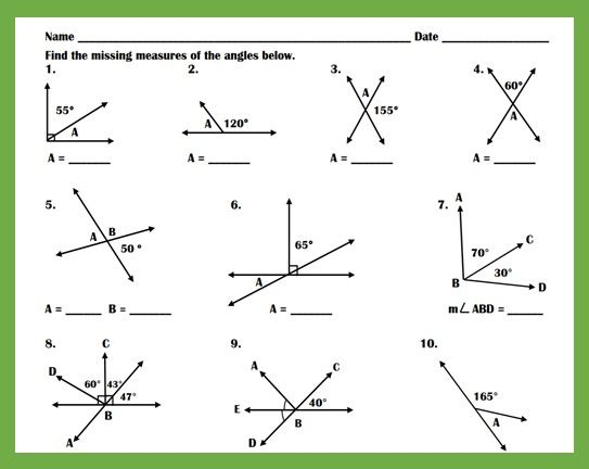 Finding Measures Of Angles Worksheet Angles Worksheet Chemistry