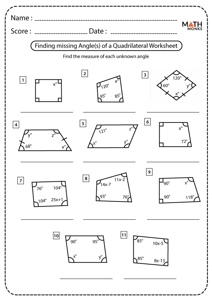Finding Missing Angles Worksheet