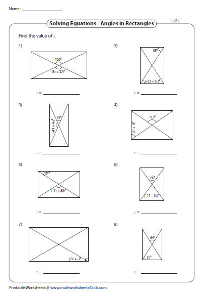 Finding Unknown Angle Using Algebra Level 2 Algebra Worksheets 