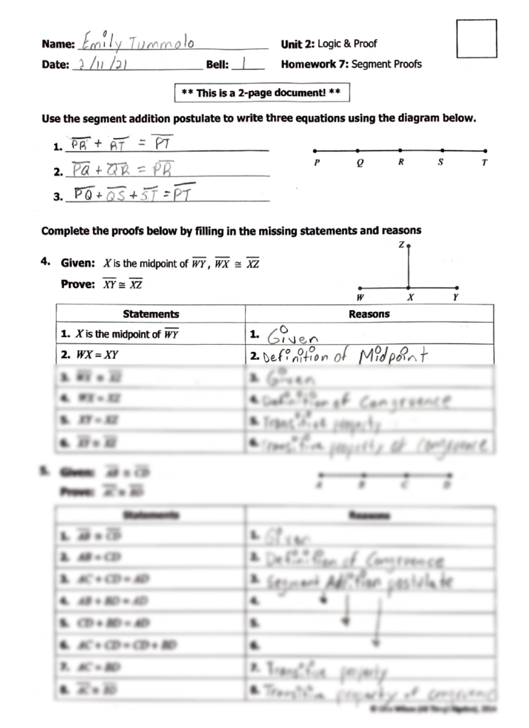 Geometry Worksheet Beginning Proofs Answers