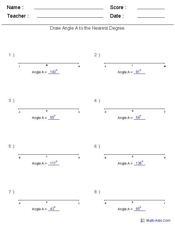 Geometry Worksheets Angles Worksheets For Practice And Study Angles