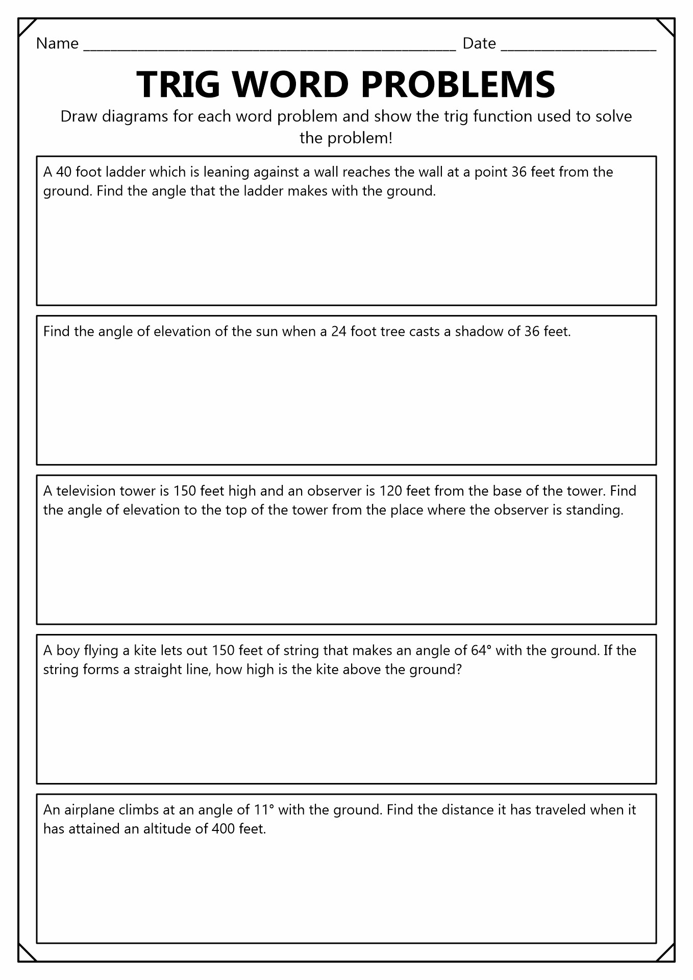 Geometry Worksheets Trigonometry Worksheets Trigonometry Worksheets