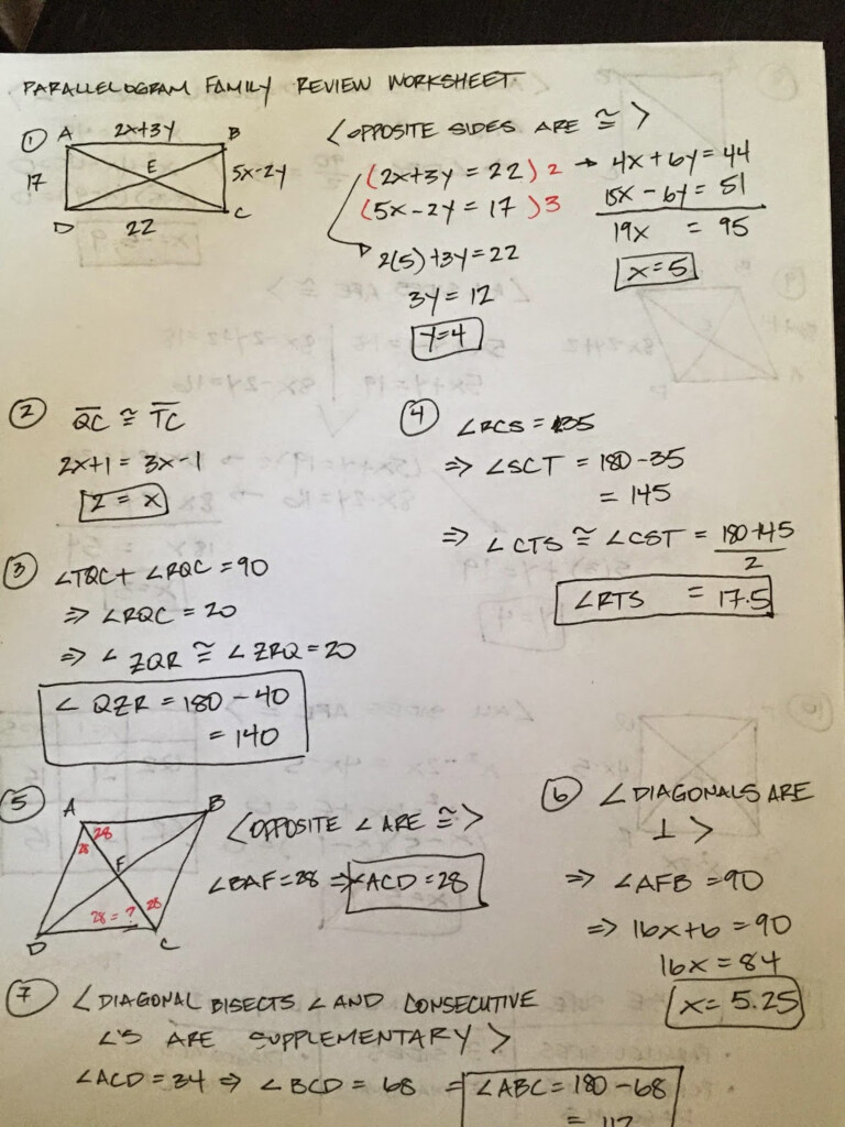 Honors Geometry Vintage High School Parallelogram Family Review 