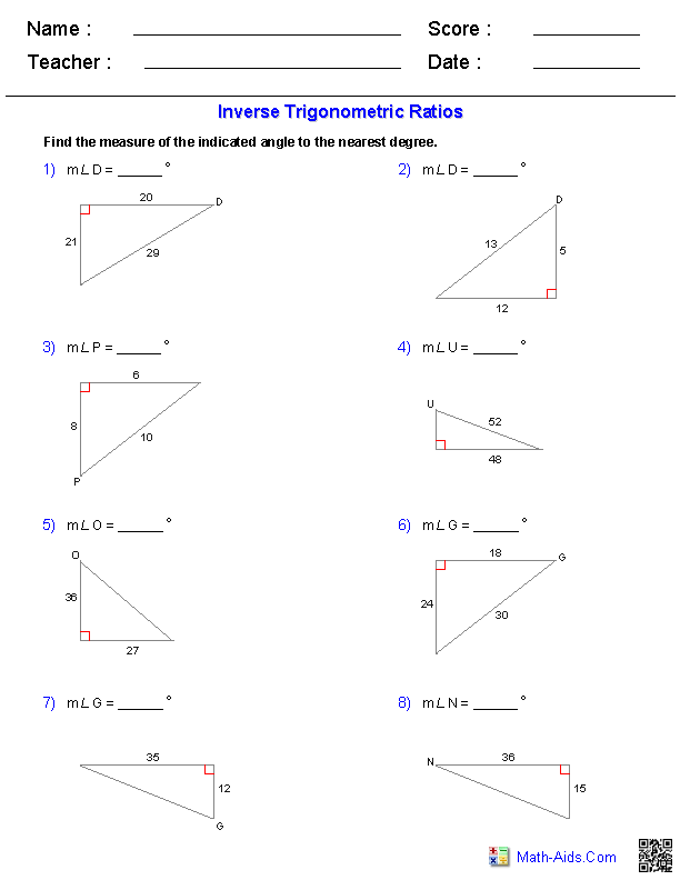 Inverse Trig Functions Worksheet Answer Key Thekidsworksheet