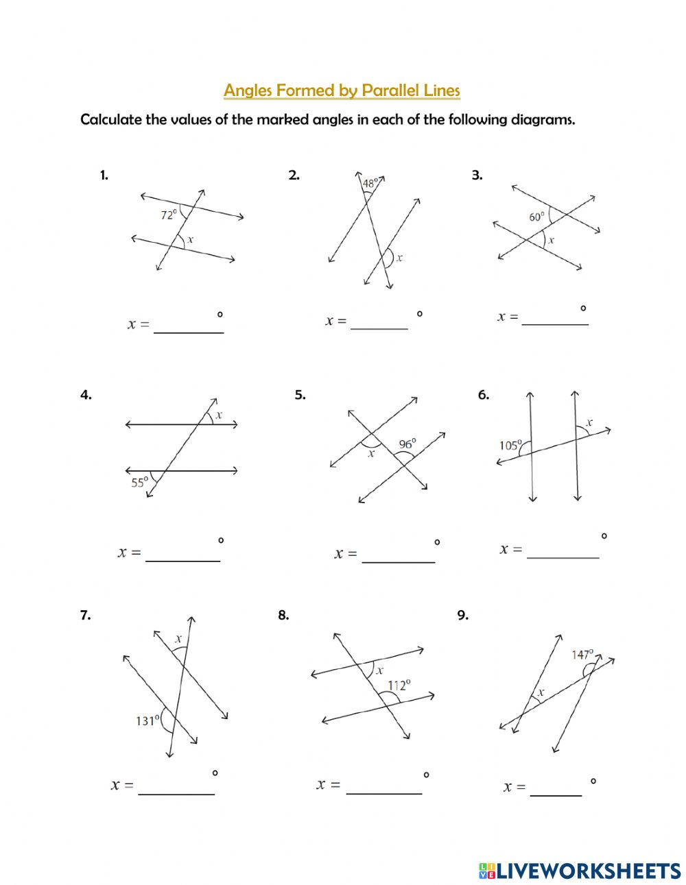Lines And Angles Worksheet