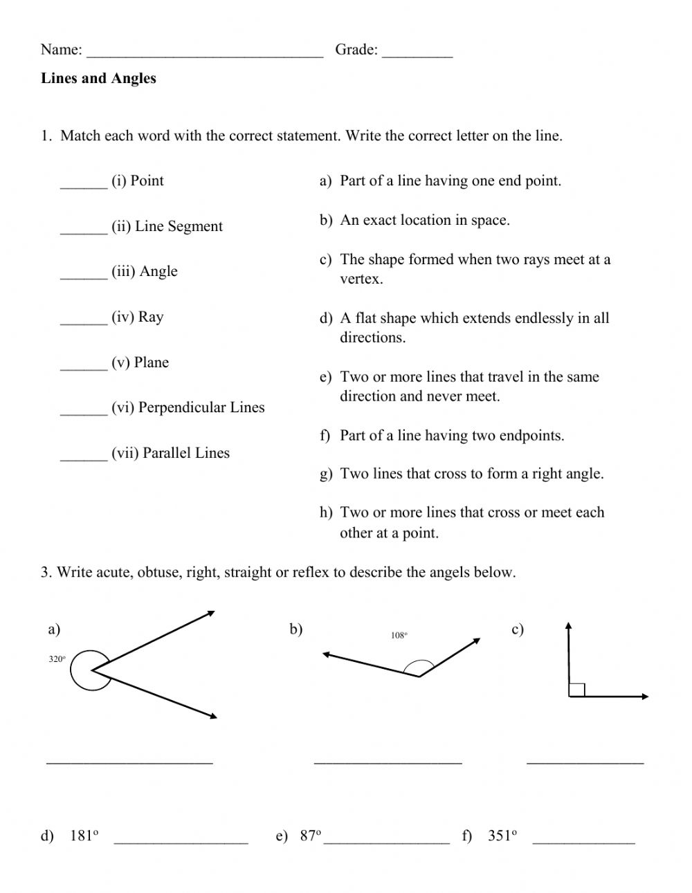 Lines And Angles Worksheet Word Worksheet