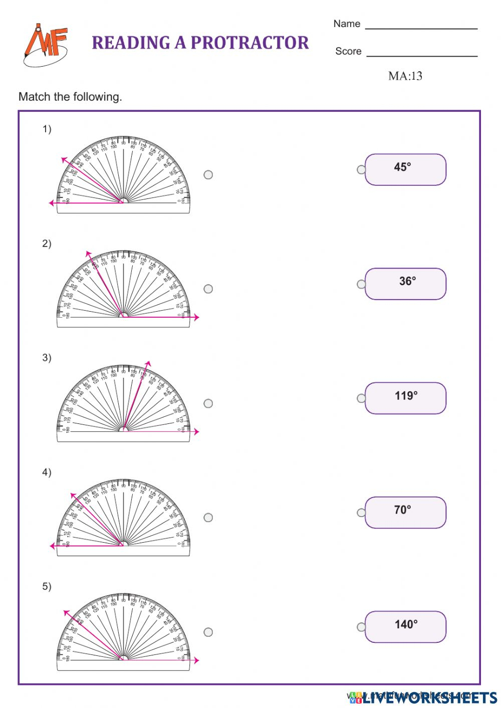 Measuring Angles Worksheet Pdf