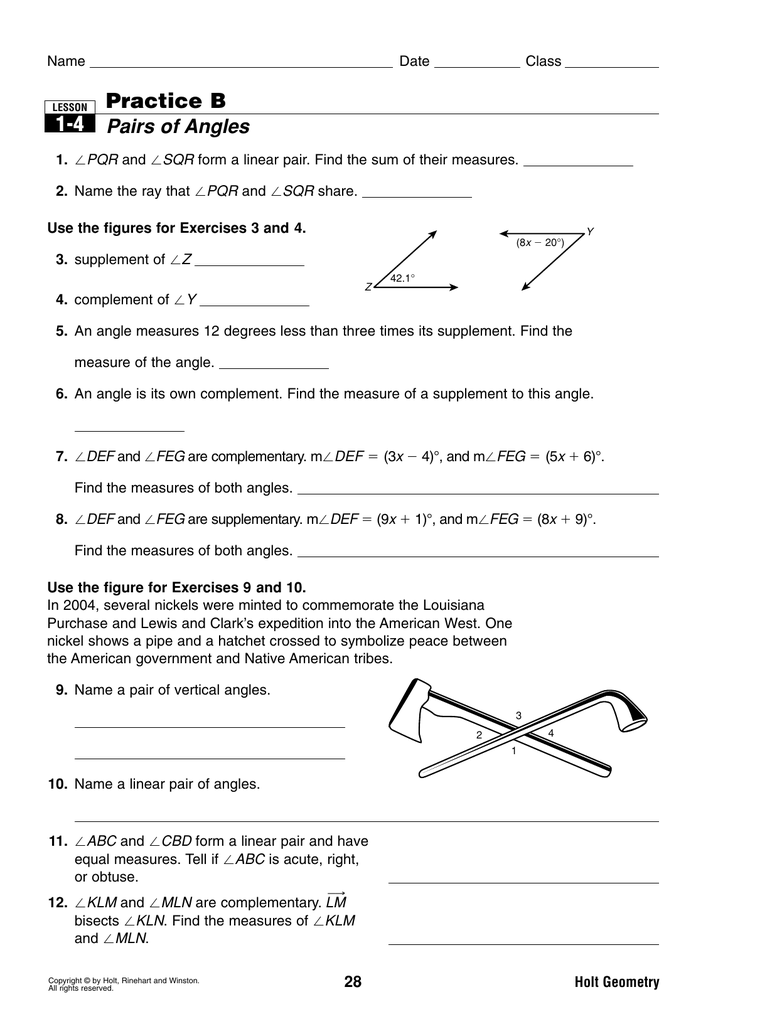 Pairs Of Angles Worksheet Answers