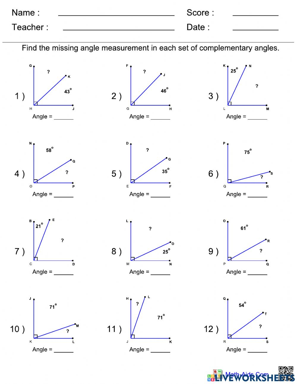 Pairs Of Angles Worksheet Answers