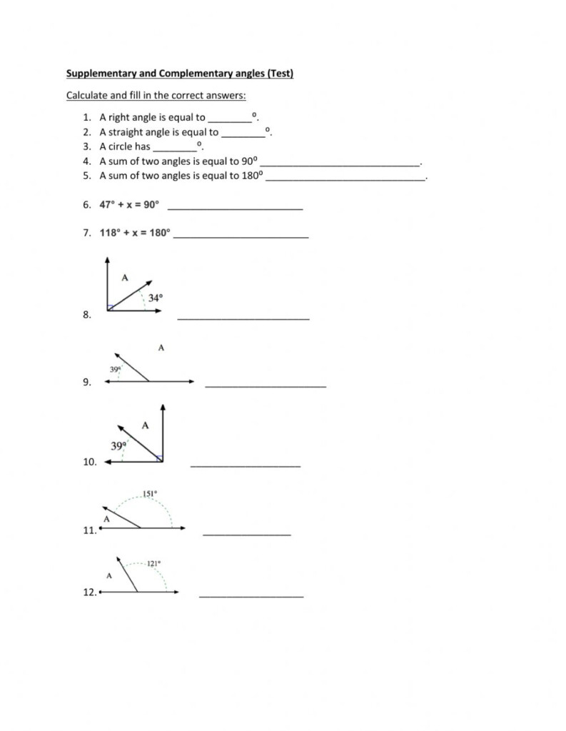 Supplementary And Complementary Angles Worksheet