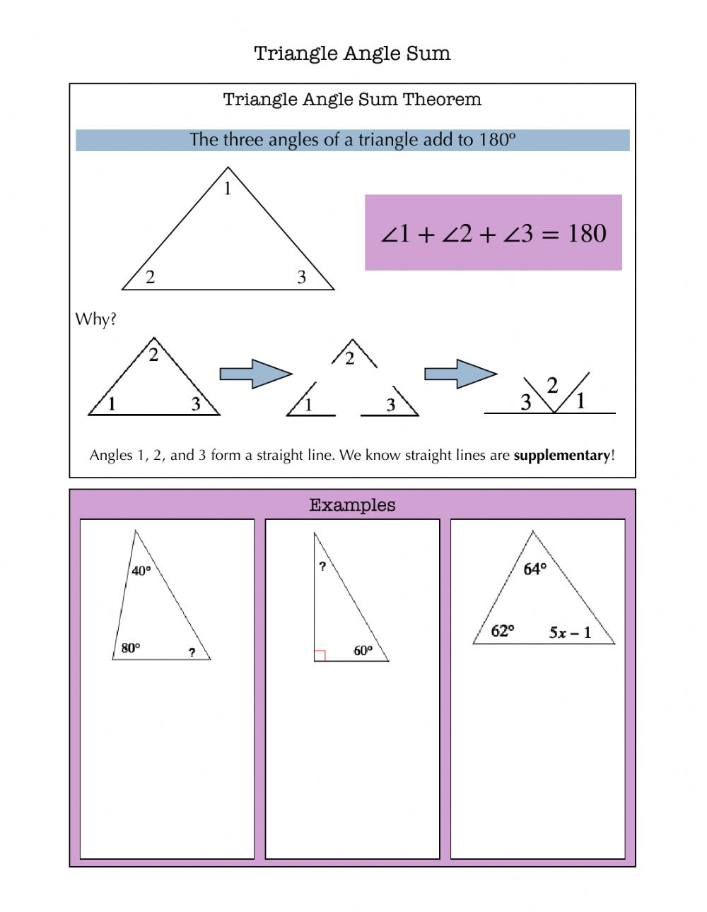 Triangle Angle Sum Notes Worksheet