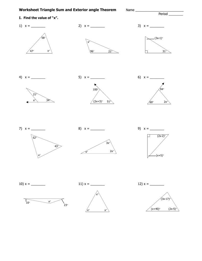 Triangle Sum And Exterior Angle Theorem Worksheet Db excel