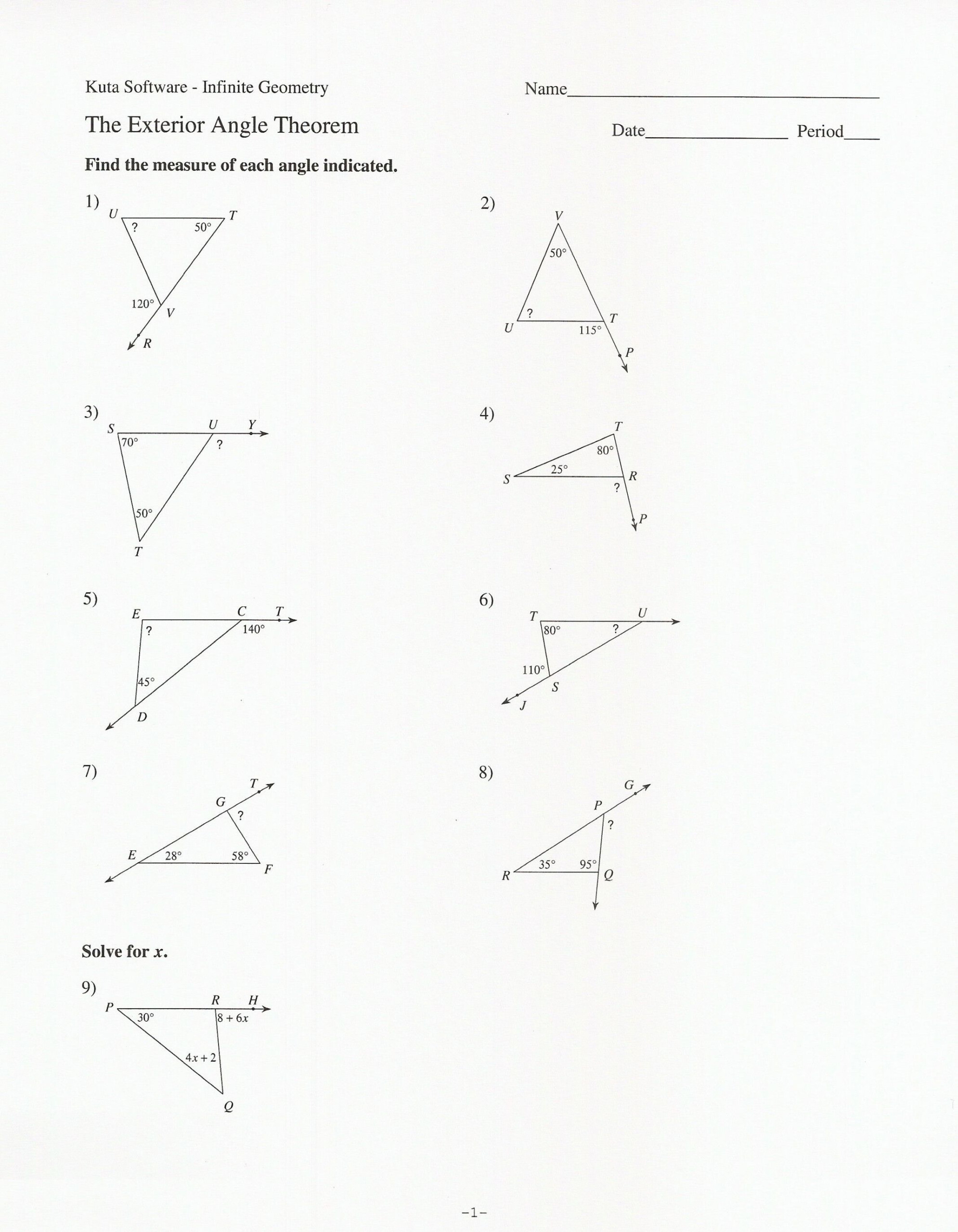 Worksheet Triangle And Exterior Angle Theorem - Angleworksheets.com
