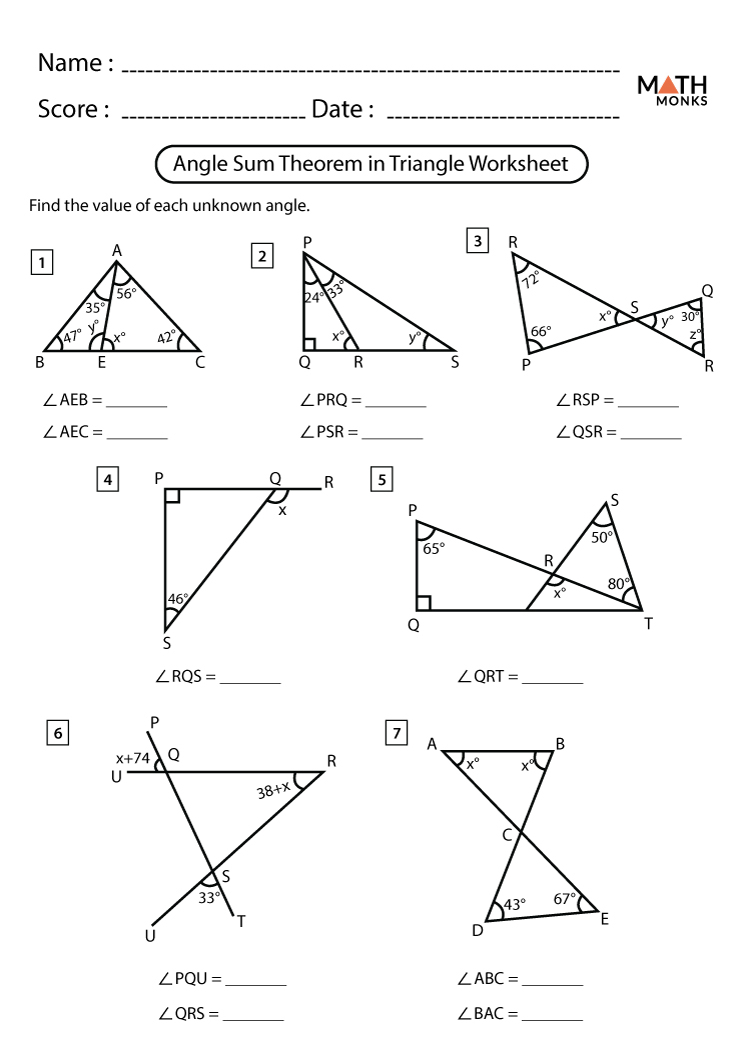 Triangle Sum Theorem Worksheets Math Monks