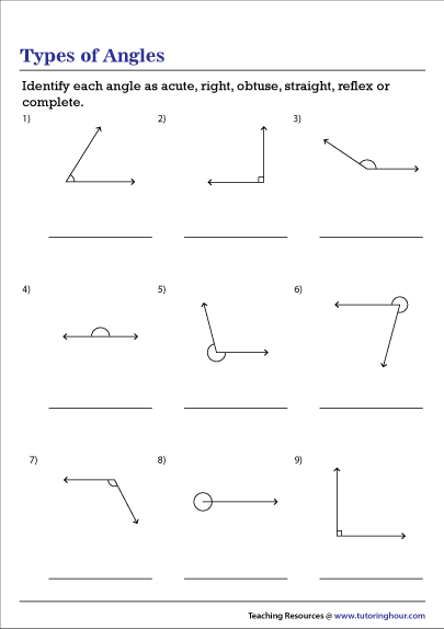 Types Of Angles Practice Worksheet Answer Key