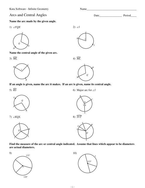 11 Arcs And Central Angles Kuta Software