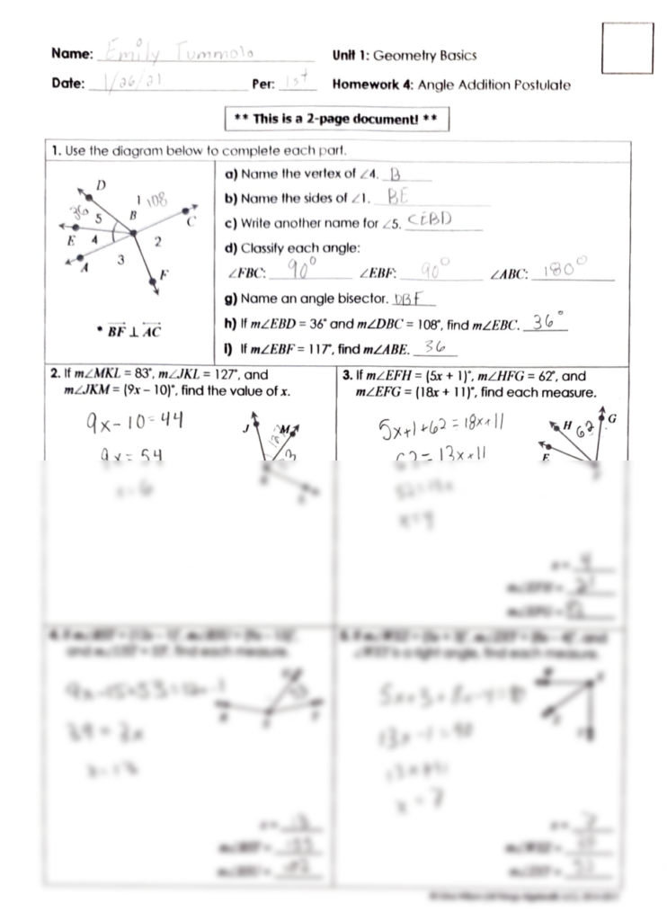 43 The Angle Addition Postulate Worksheet Answers Worksheet Resource