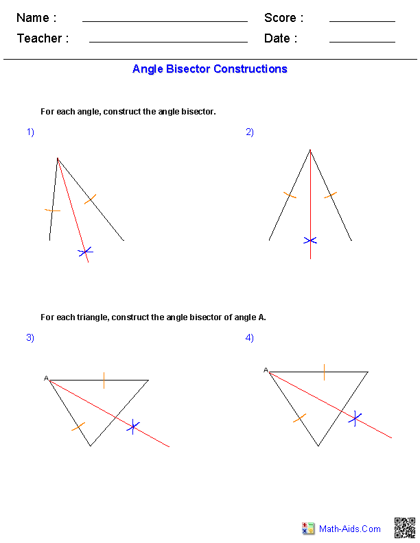 Angle Bisector Worksheet With Answers