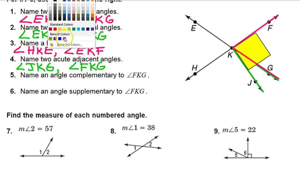 Angle Pair Relationships Worksheet