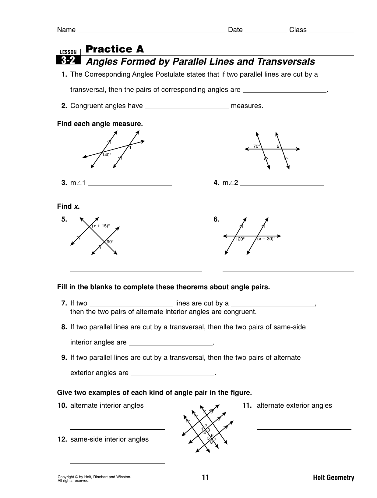 Angles In Transversal Worksheet Answers