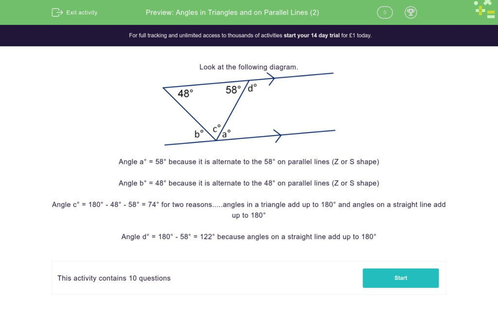 Angles In Triangles And On Parallel Lines 2 Worksheet EdPlace