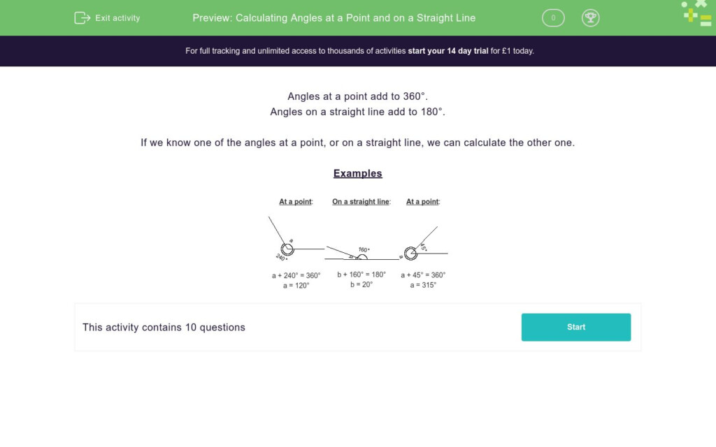 Calculating Angles At A Point And On A Straight Line Worksheet EdPlace