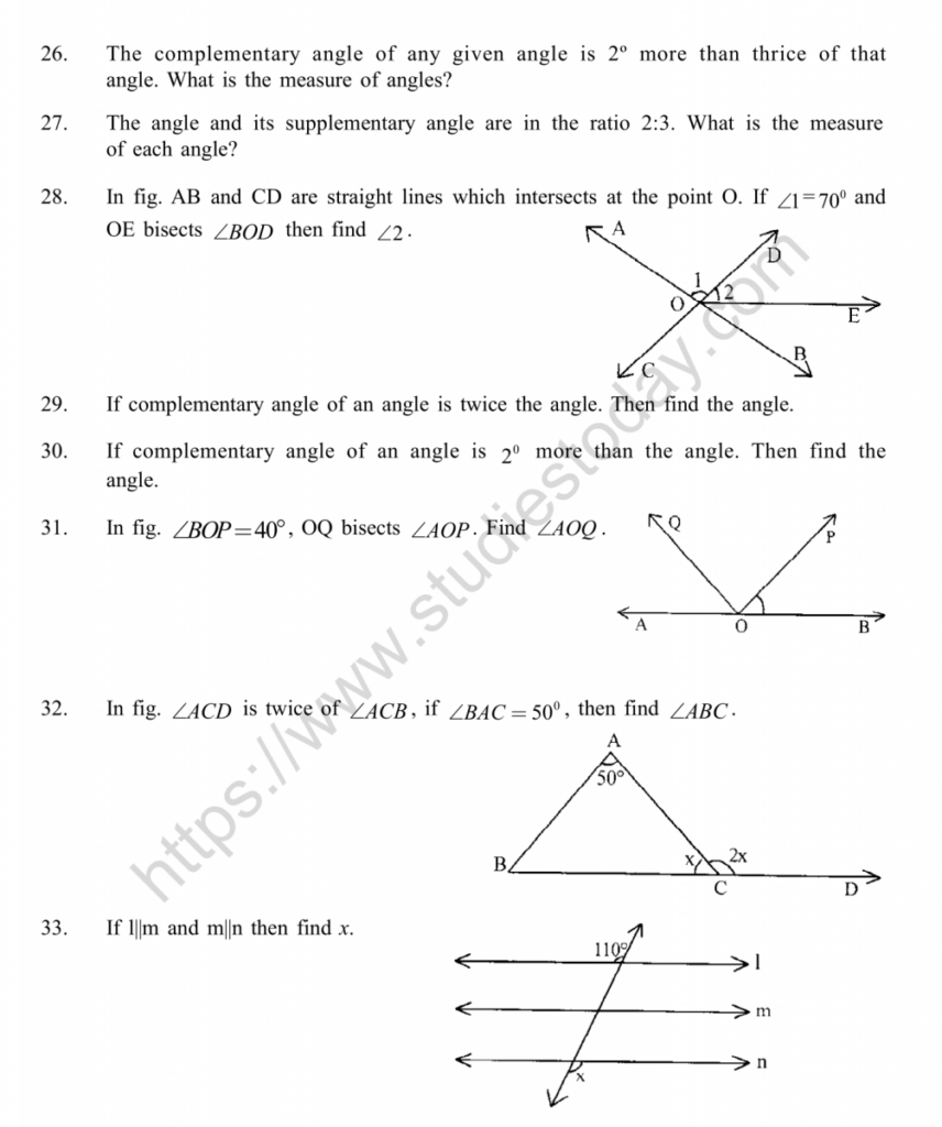 CBSE Class 9 Mental Maths Lines And Angles Worksheet