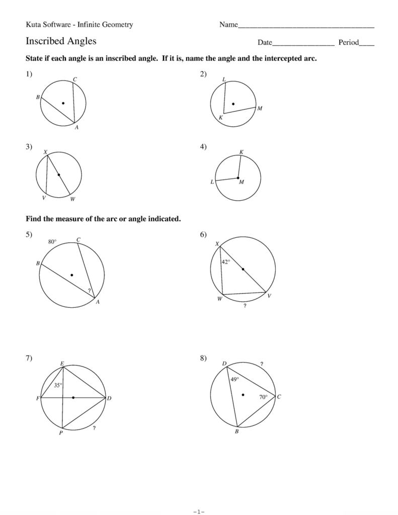 Circle Geometry Inscribed Angles Practice WITH Answers Studocu