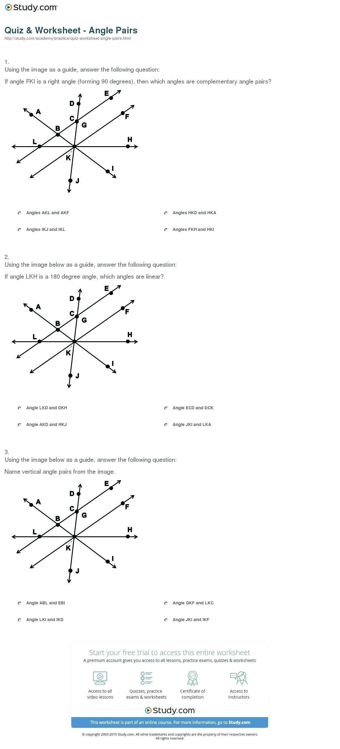 Complementary And Supplementary Angles Worksheet Answers Db excel