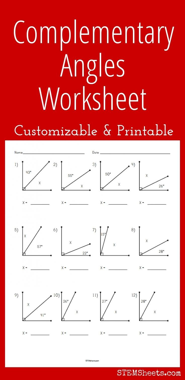 Complementary Angles Worksheet Customizable And Printable Geometry