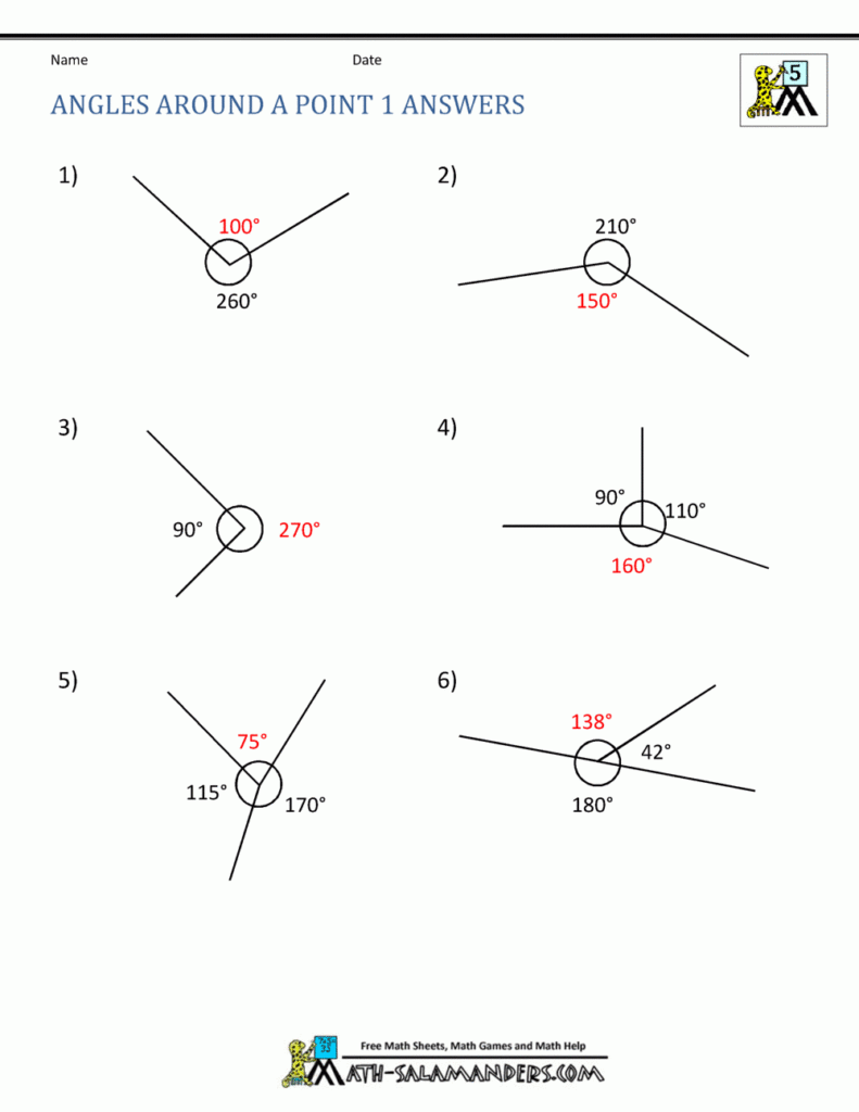 Find The Missing Angle Around A Point Geometry Worksheets Printable 