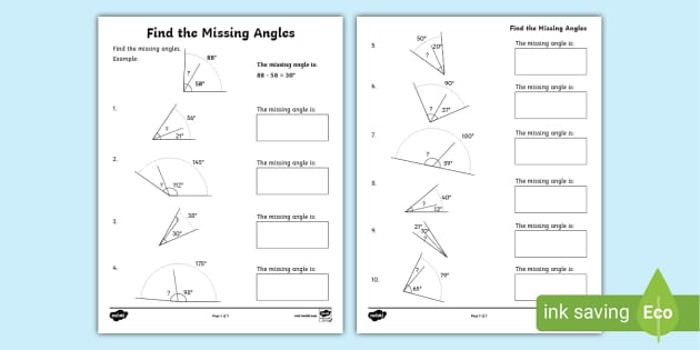Find The Missing Angles Worksheet Math Resource Twinkl